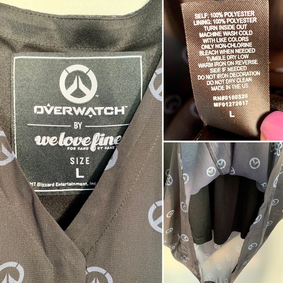 Overwatch Logo Tie Waist Chiffon Cosplay Midi Dress in Black Size Large - Picture 10 of 10